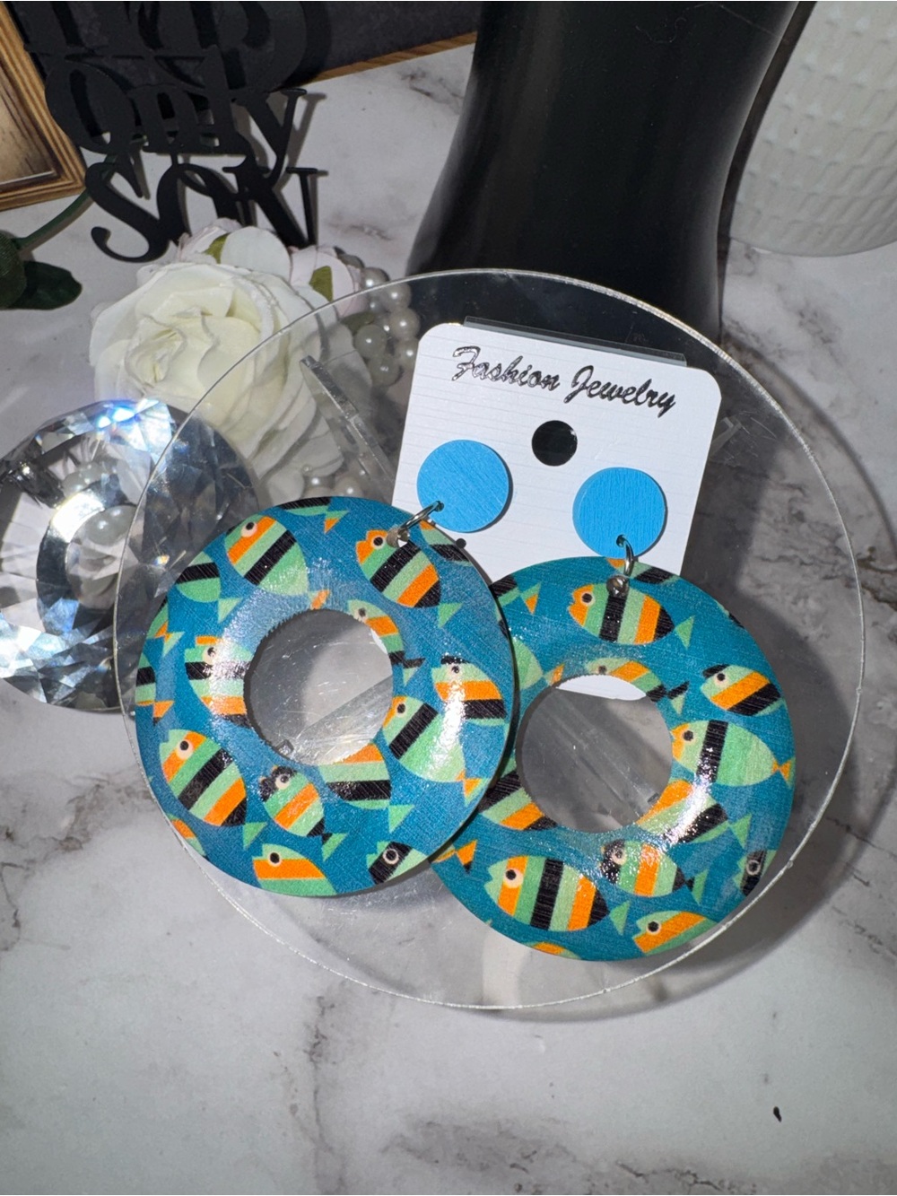 Fashion Jewelry Turquoise Blue Fish Hoop Earrings for Kids